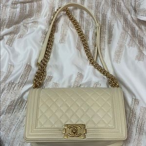 Medium Chanel Boy Handbag w/ antique gold hardware